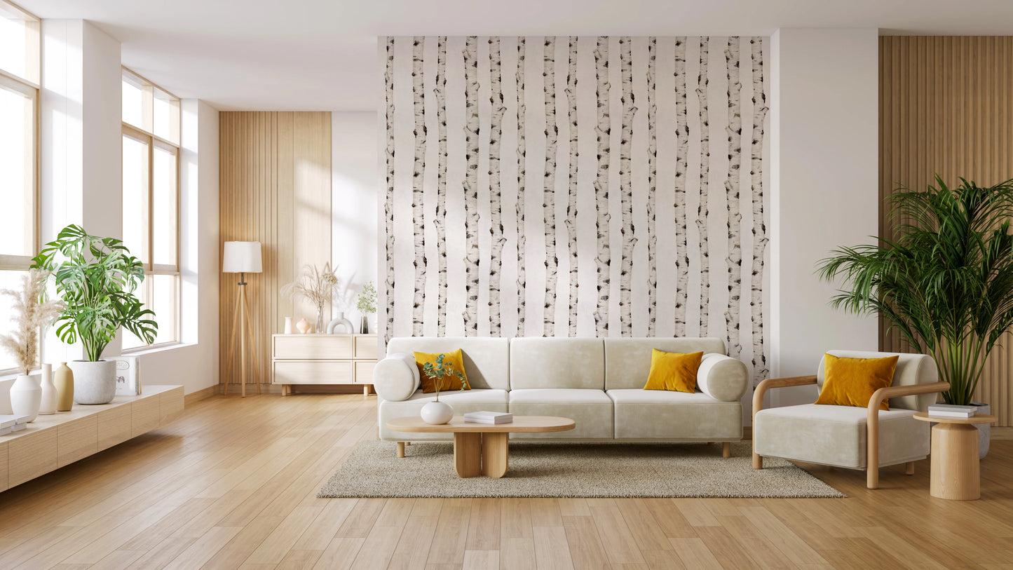 Rustic Birch Tree Forest Pattern Wallpaper⁠