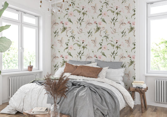 Magical Garden Fairy Mouse and Flower Print Wallpaper⁠