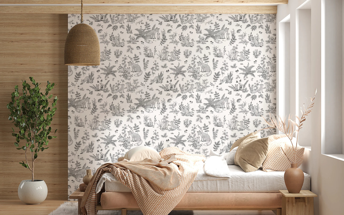 Charming Woodland Animals Line Art Wallpaper Wallpaper⁠