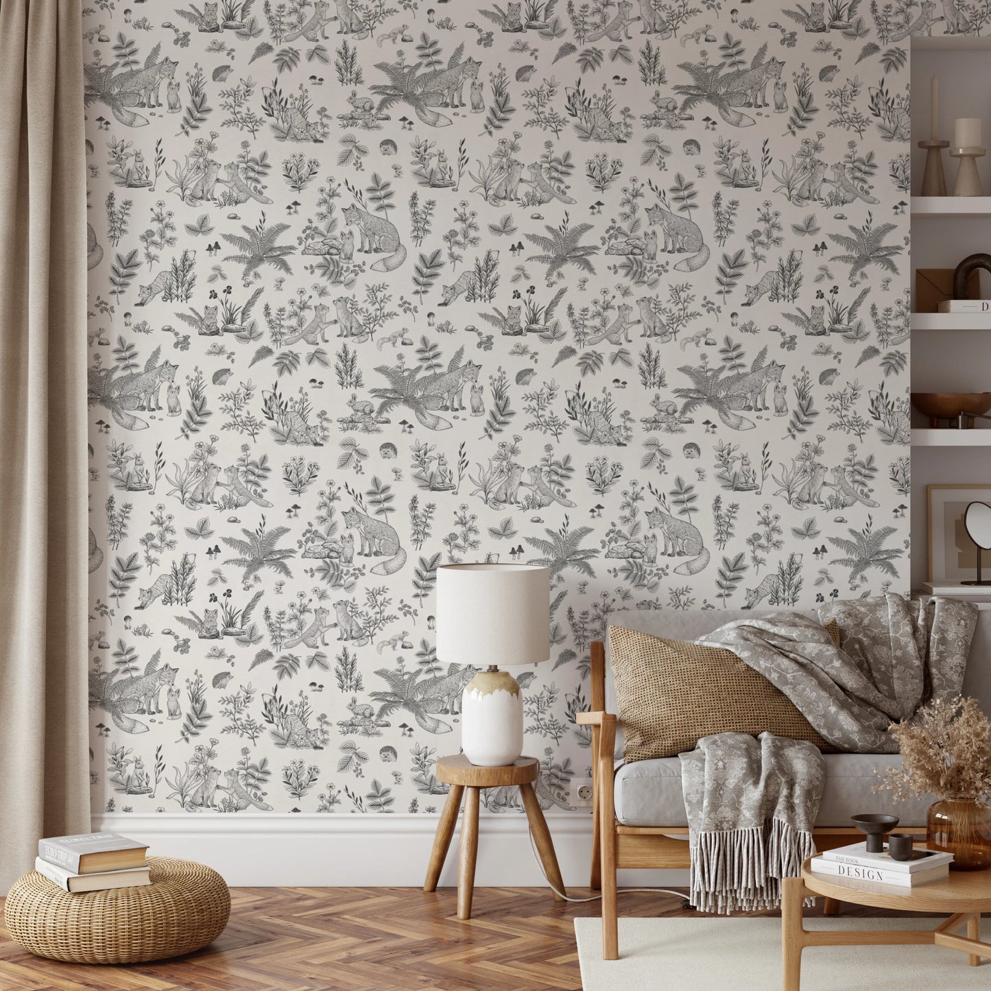 Charming Woodland Animals Line Art Wallpaper Wallpaper⁠