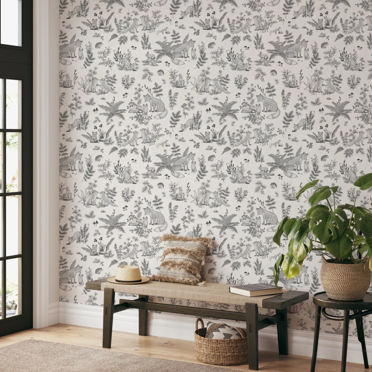Charming Woodland Animals Line Art Wallpaper Wallpaper⁠