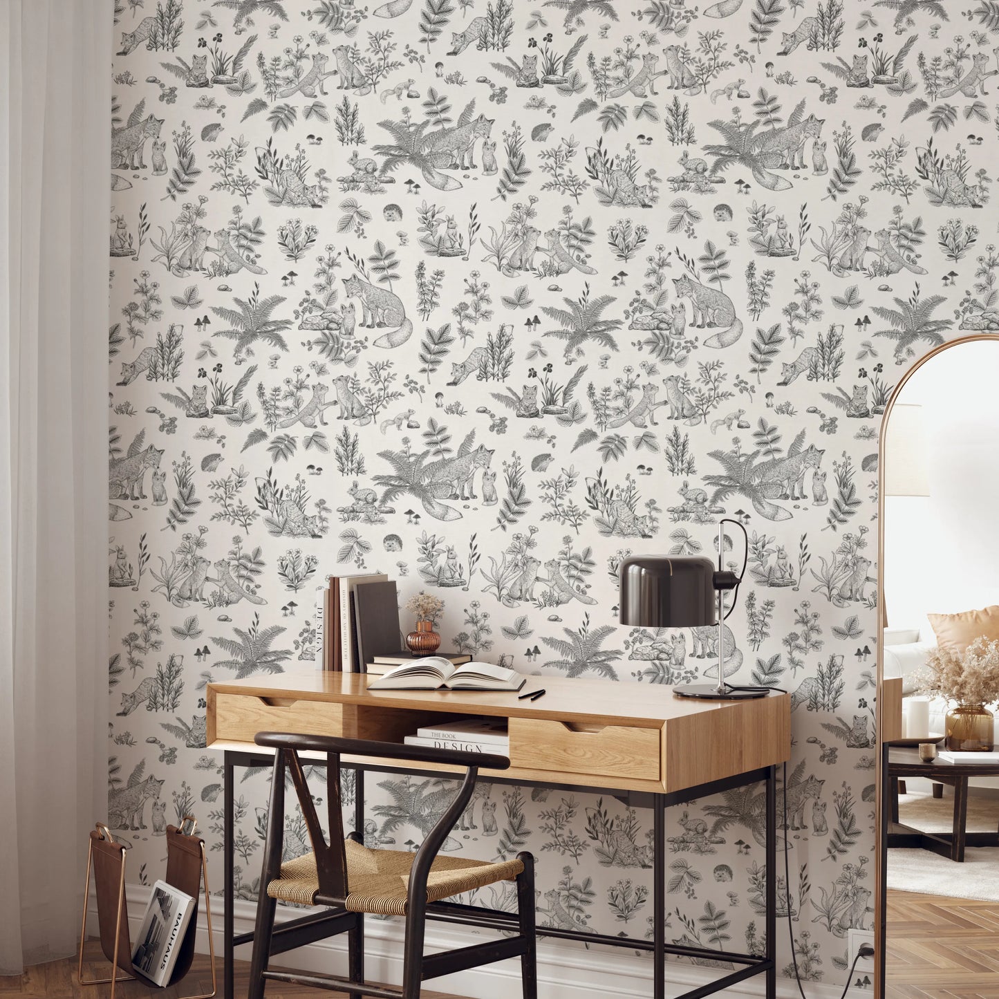 Charming Woodland Animals Line Art Wallpaper Wallpaper⁠
