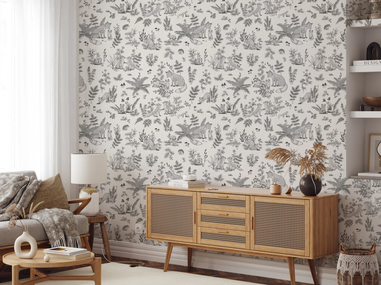 Charming Woodland Animals Line Art Wallpaper Wallpaper⁠