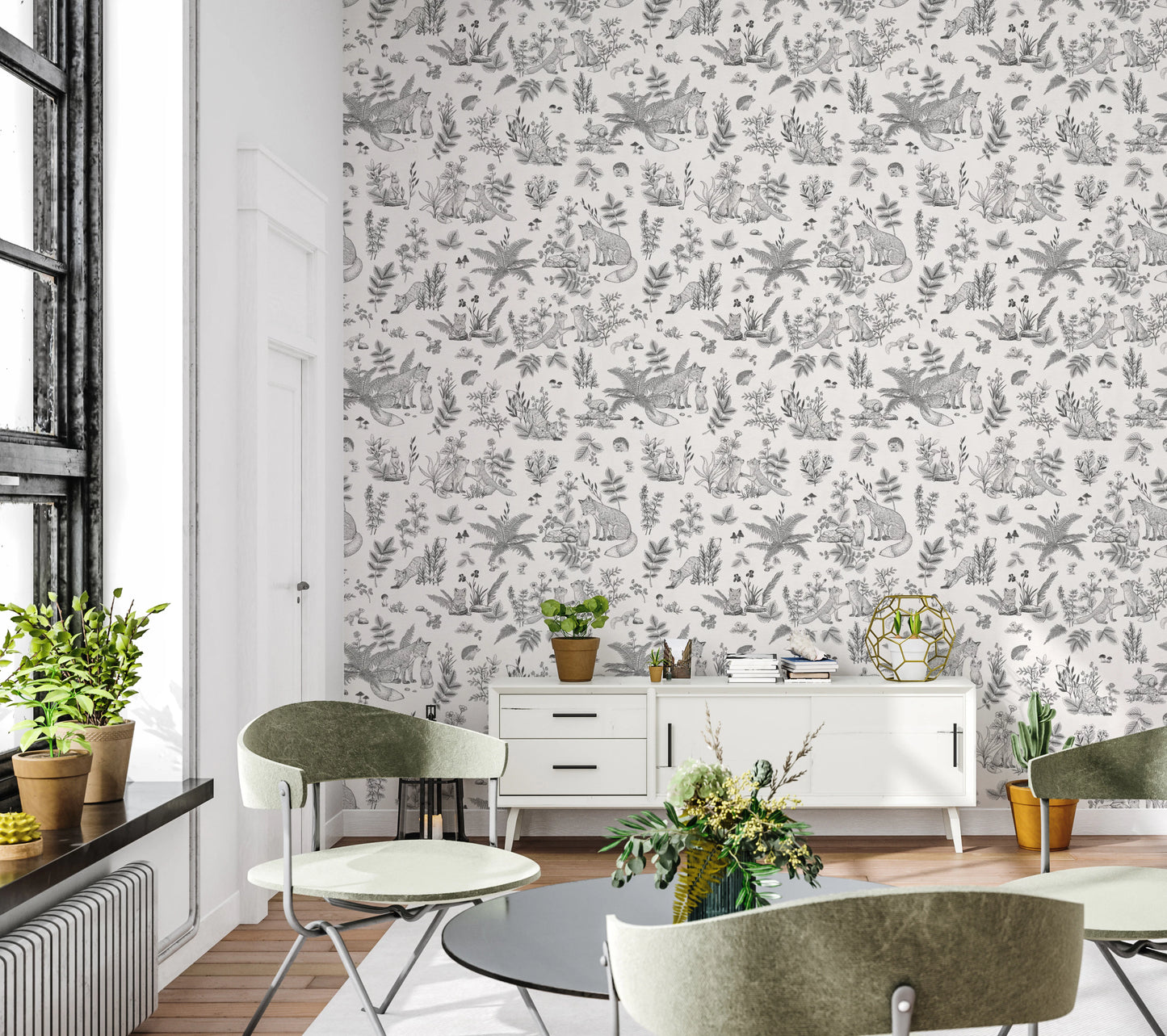 Charming Woodland Animals Line Art Wallpaper Wallpaper⁠