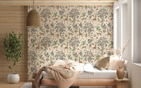 Whimsical Hand Drawn Tropical Safari Scene Wallpaper⁠