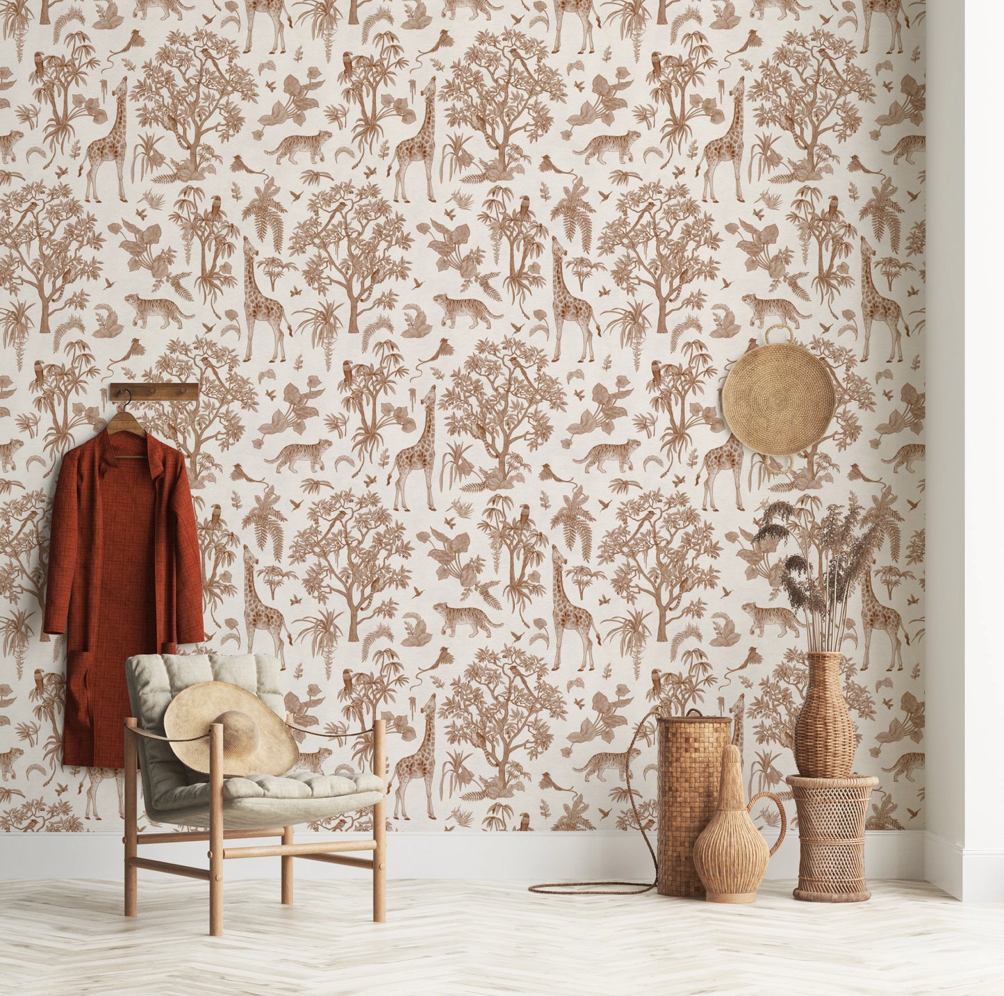Enchanted Forest Animals Sketch Pattern Wallpaper Wallpaper⁠