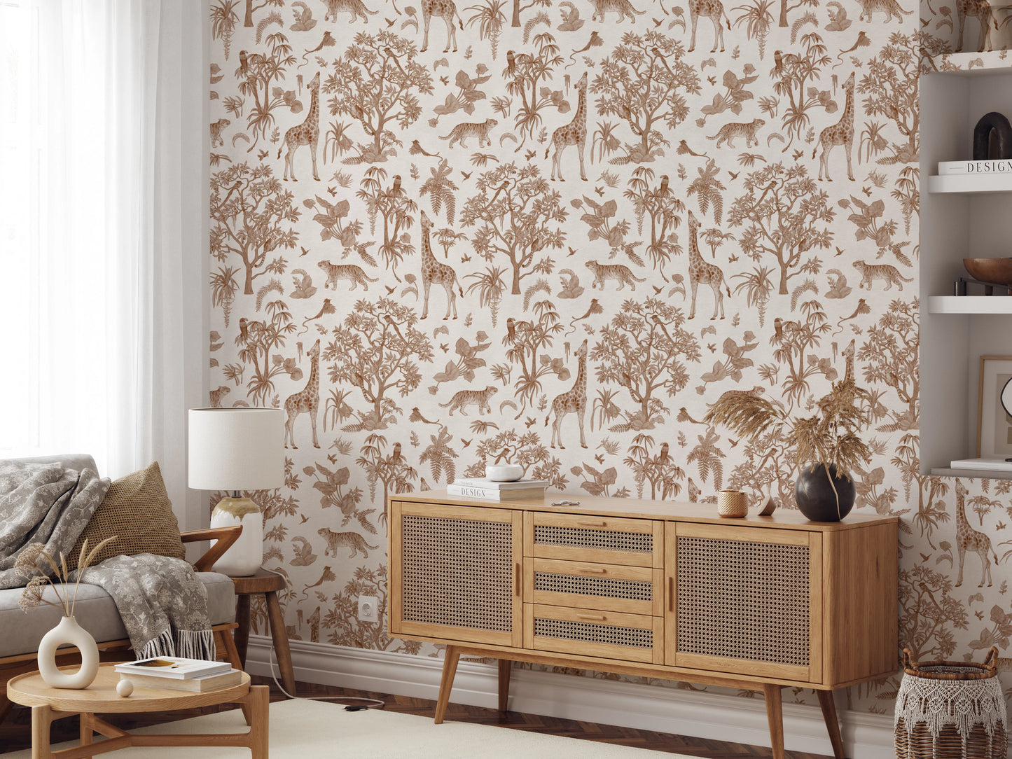 Enchanted Forest Animals Sketch Pattern Wallpaper Wallpaper⁠