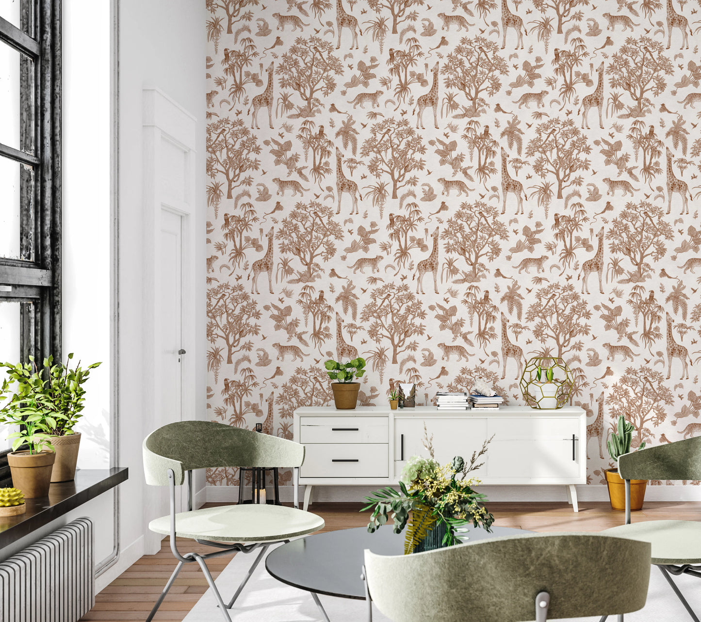 Enchanted Forest Animals Sketch Pattern Wallpaper Wallpaper⁠