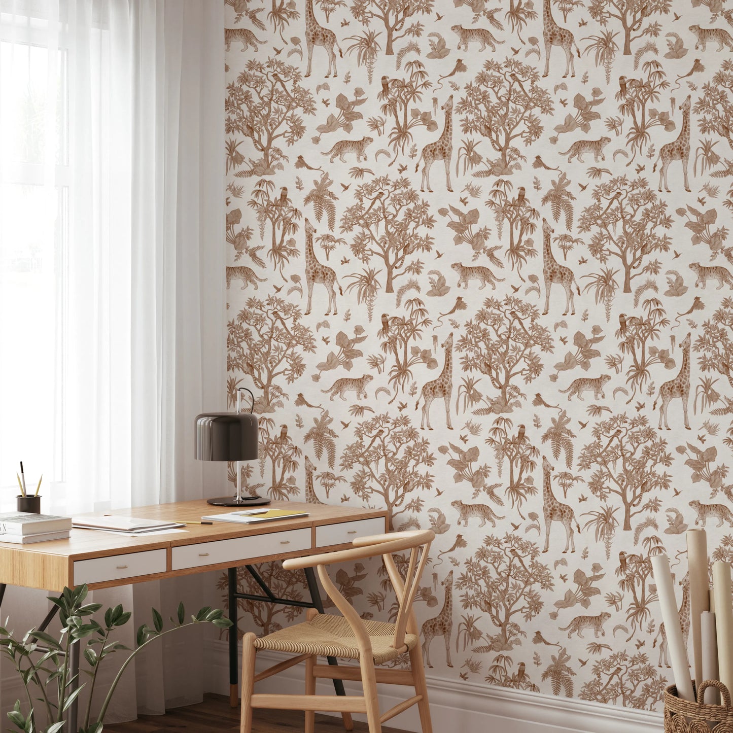 Enchanted Forest Animals Sketch Pattern Wallpaper Wallpaper⁠
