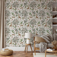 Enchanted Safari Animals and Tropical Foliage Wallpaper Wallpaper⁠