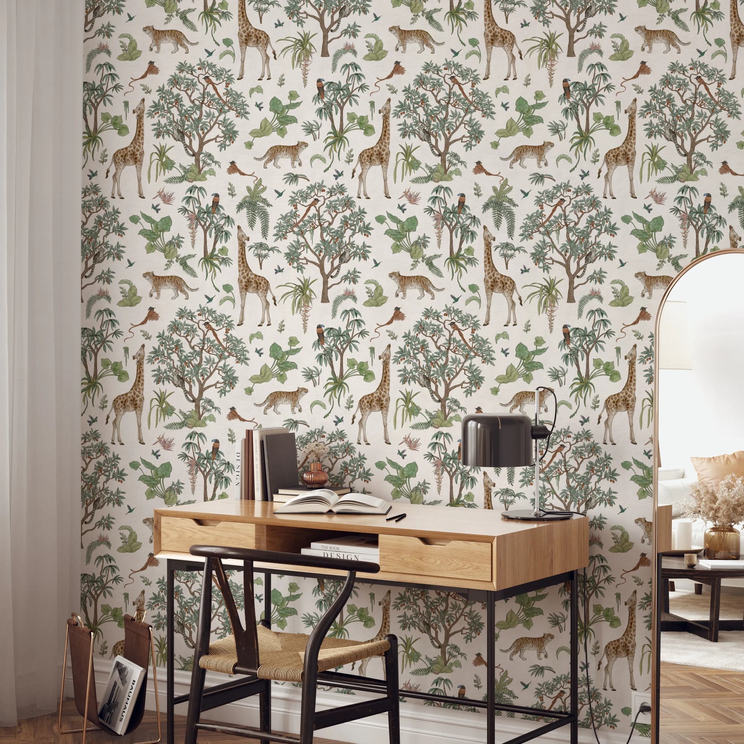 Enchanted Safari Animals and Tropical Foliage Wallpaper Wallpaper⁠