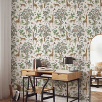 Enchanted Safari Animals and Tropical Foliage Wallpaper Wallpaper⁠