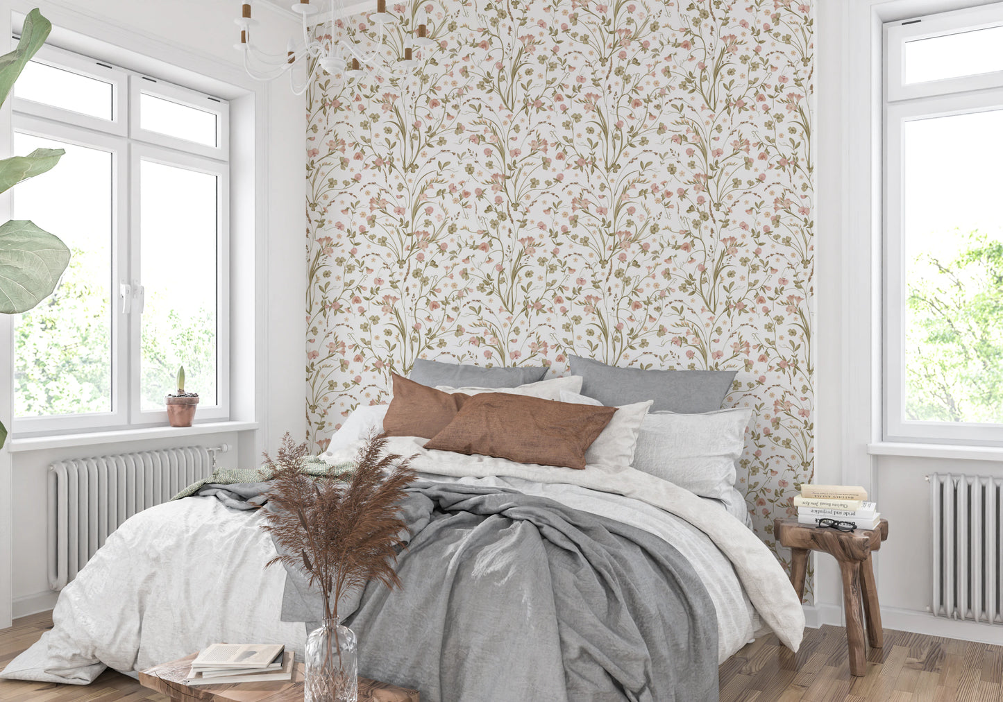 Rustic Country Meadow Floral Wall Decor Wallpaper⁠