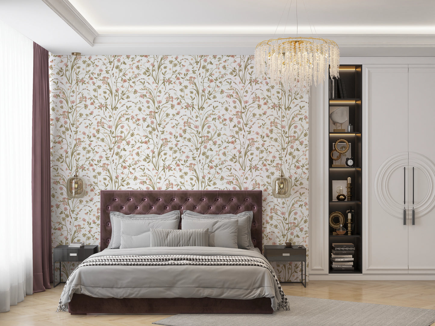 Rustic Country Meadow Floral Wall Decor Wallpaper⁠
