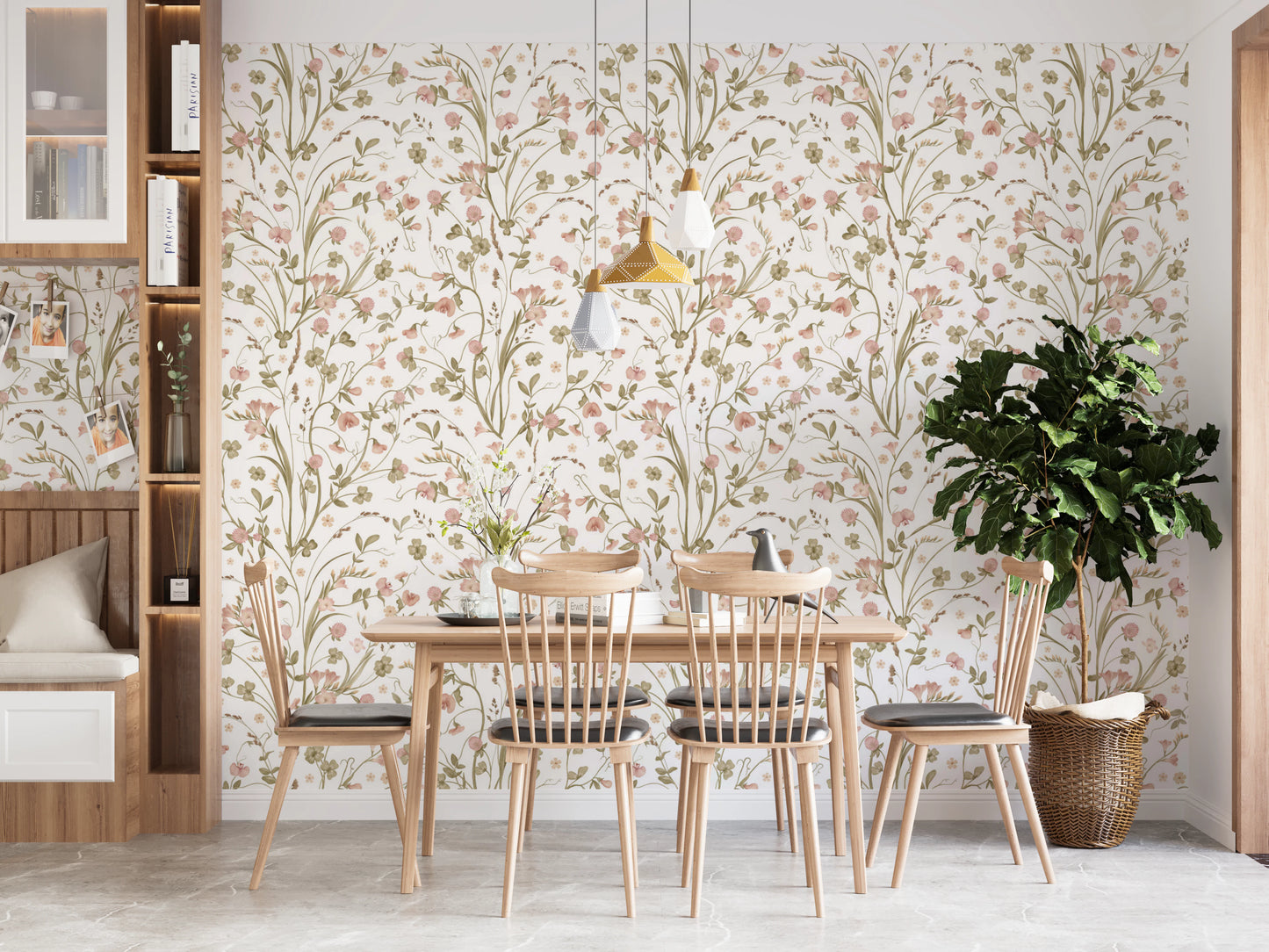 Rustic Country Meadow Floral Wall Decor Wallpaper⁠