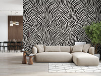 Bold black stripe wall mural with cream gaps in a continuous repeat