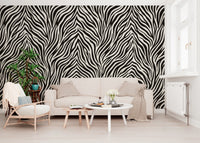 Zebra stripe wall mural with upward chevron alignment in bold monochrome