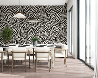 Monochrome zebra stripe wall mural with black and off white chevron lines
