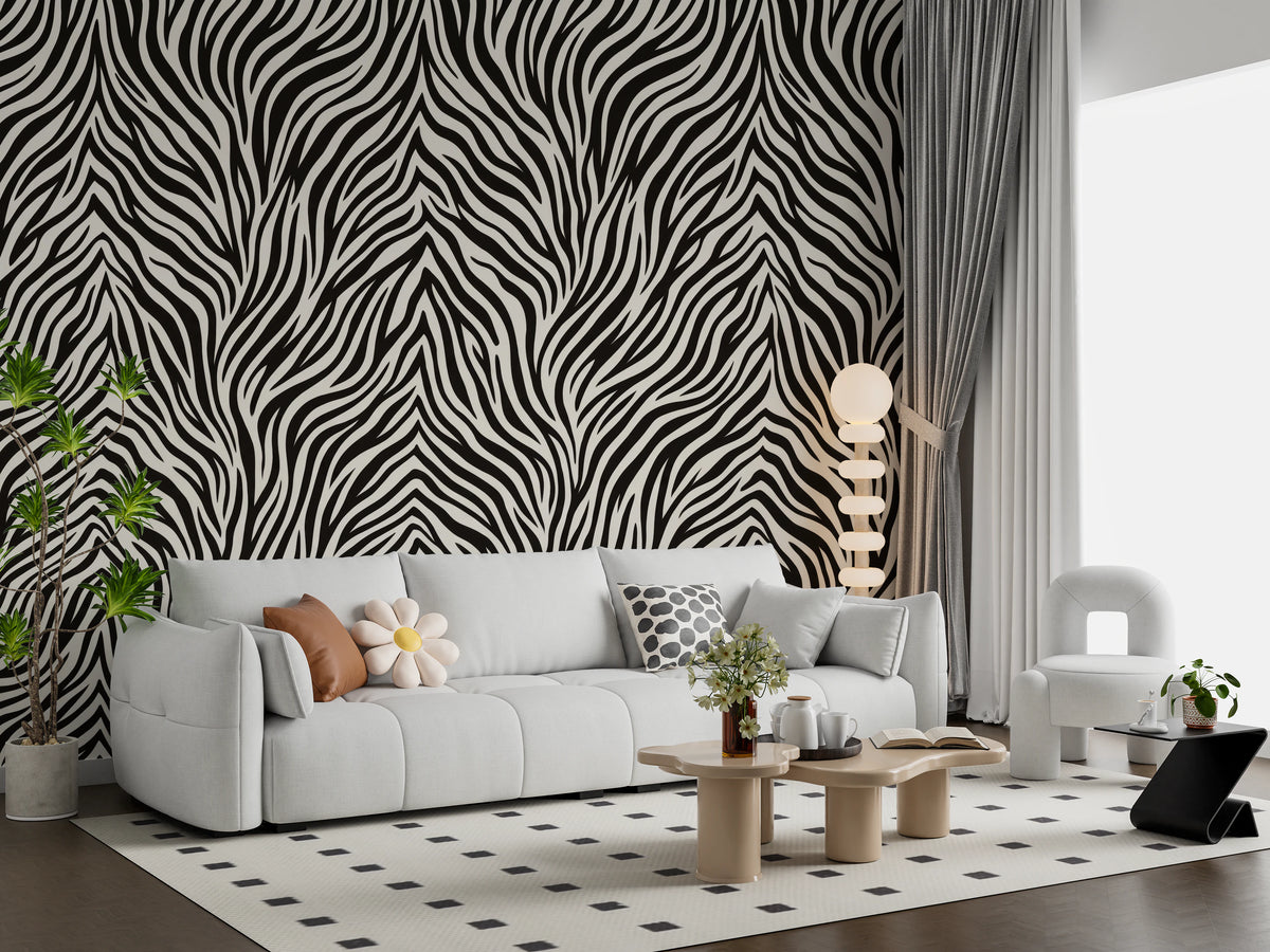 High contrast animal wall mural with varied stripe widths and sharp edges