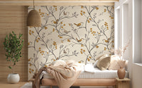 Charming Woodland Birds and Berries Pattern Wall Mural