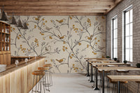 Charming Woodland Birds and Berries Pattern Wall Mural