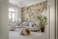 Charming Woodland Birds and Berries Pattern Wall Mural