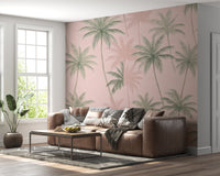 Soft Blush Palm Tree Oasis Wallpaper Wall Mural