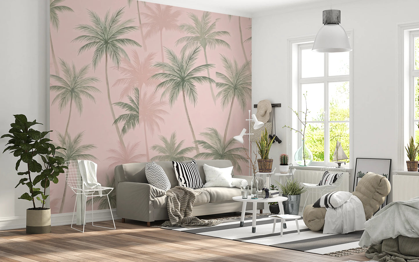 Soft Blush Palm Tree Oasis Wallpaper Wall Mural