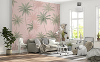 Soft Blush Palm Tree Oasis Wallpaper Wall Mural