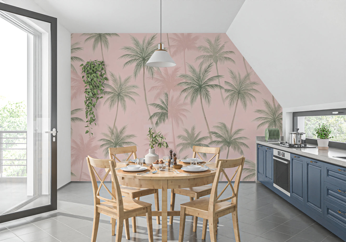 Soft Blush Palm Tree Oasis Wallpaper Wall Mural