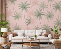 Soft Blush Palm Tree Oasis Wallpaper Wall Mural