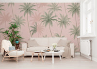 Soft Blush Palm Tree Oasis Wallpaper Wall Mural