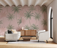 Soft Blush Palm Tree Oasis Wallpaper Wall Mural