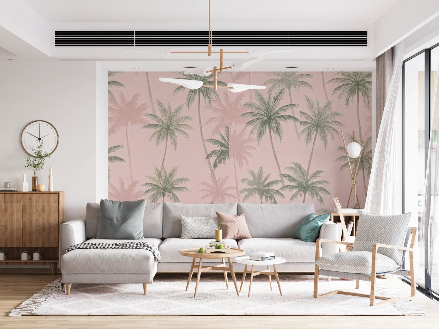 Soft Blush Palm Tree Oasis Wallpaper Wall Mural