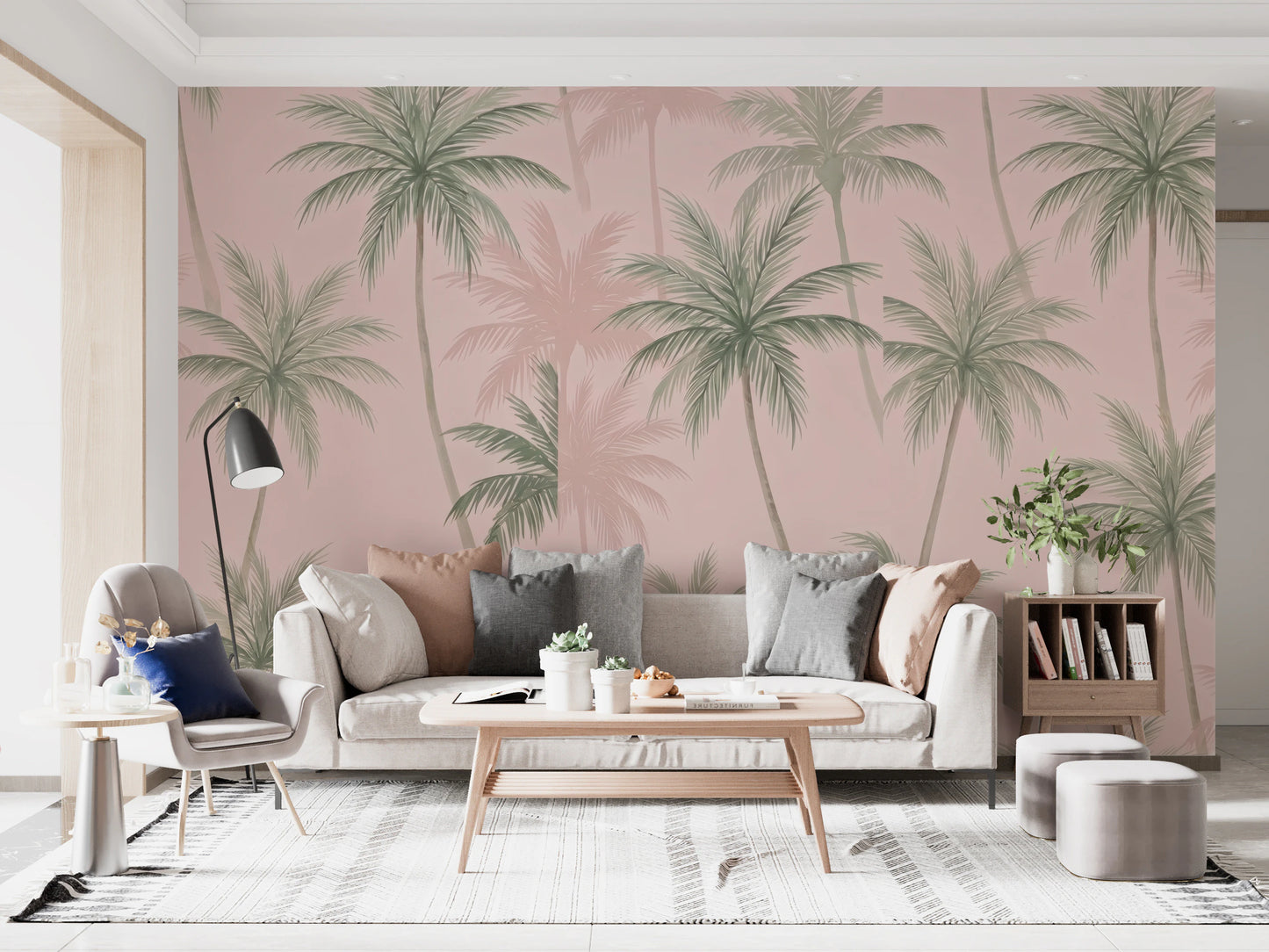 Soft Blush Palm Tree Oasis Wallpaper Wall Mural