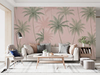 Soft Blush Palm Tree Oasis Wallpaper Wall Mural