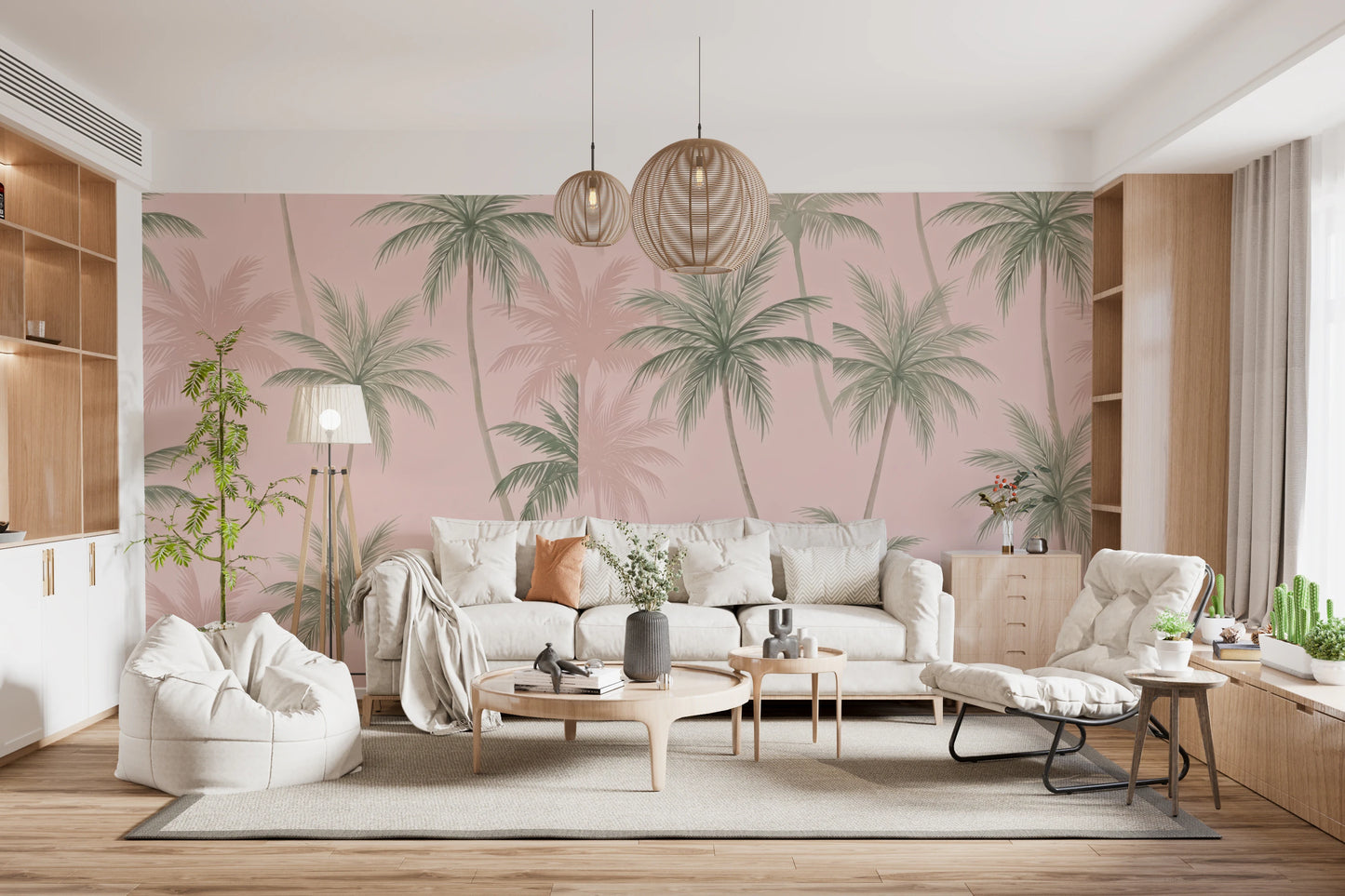 Soft Blush Palm Tree Oasis Wallpaper Wall Mural