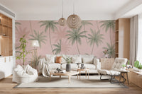 Soft Blush Palm Tree Oasis Wallpaper Wall Mural