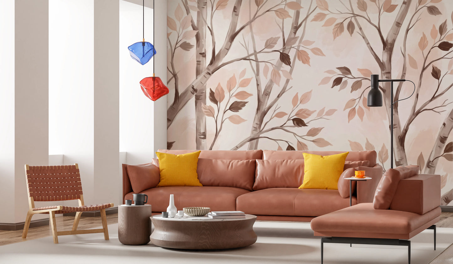 Soft Autumn Birch Forest Watercolor Mural Wall Mural