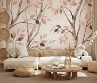 Soft Autumn Birch Forest Watercolor Mural Wall Mural