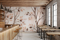 Soft Autumn Birch Forest Watercolor Mural Wall Mural