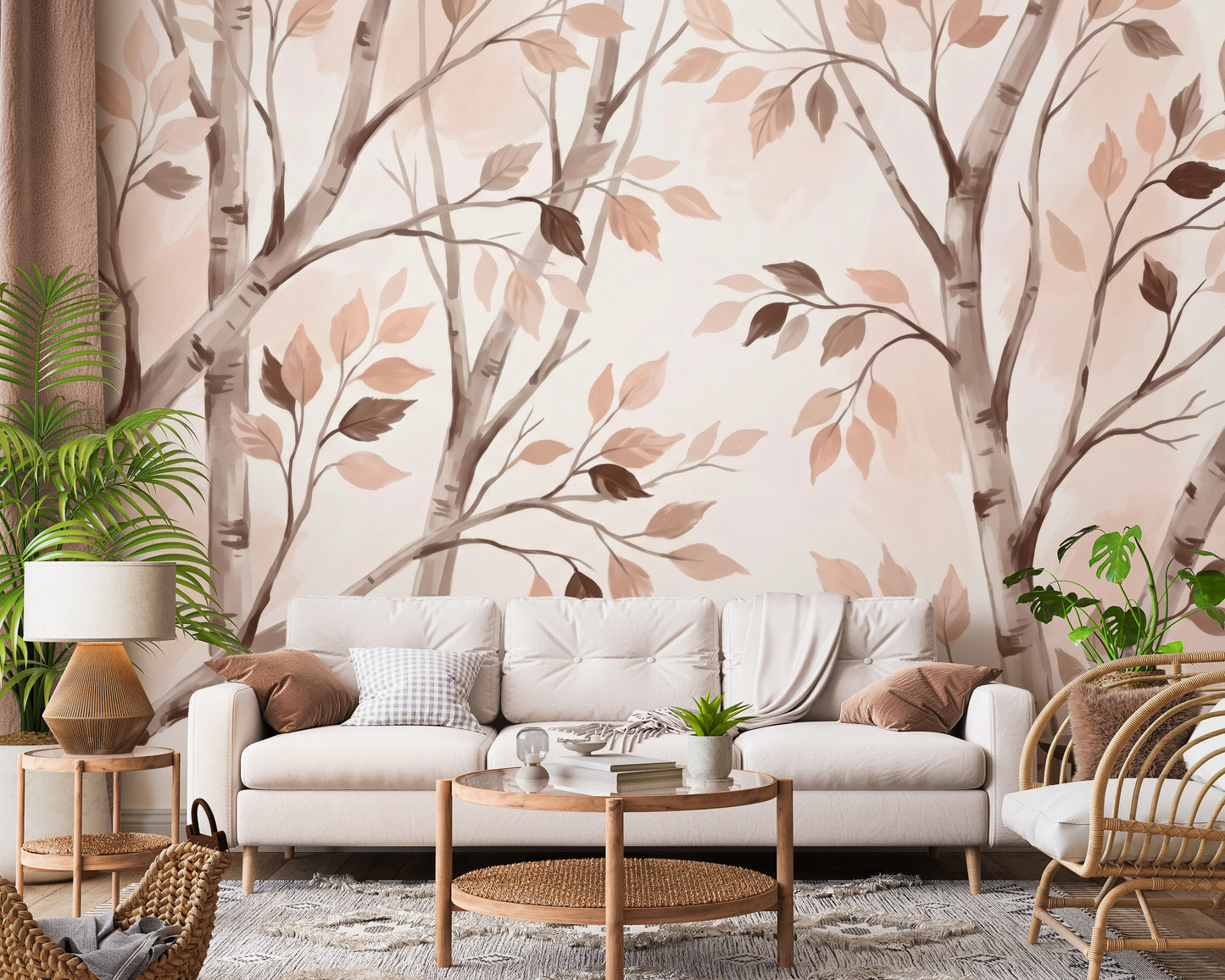 Soft Autumn Birch Forest Watercolor Mural Wall Mural