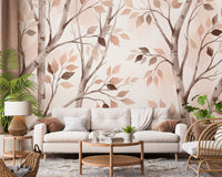 Soft Autumn Birch Forest Watercolor Mural Wall Mural