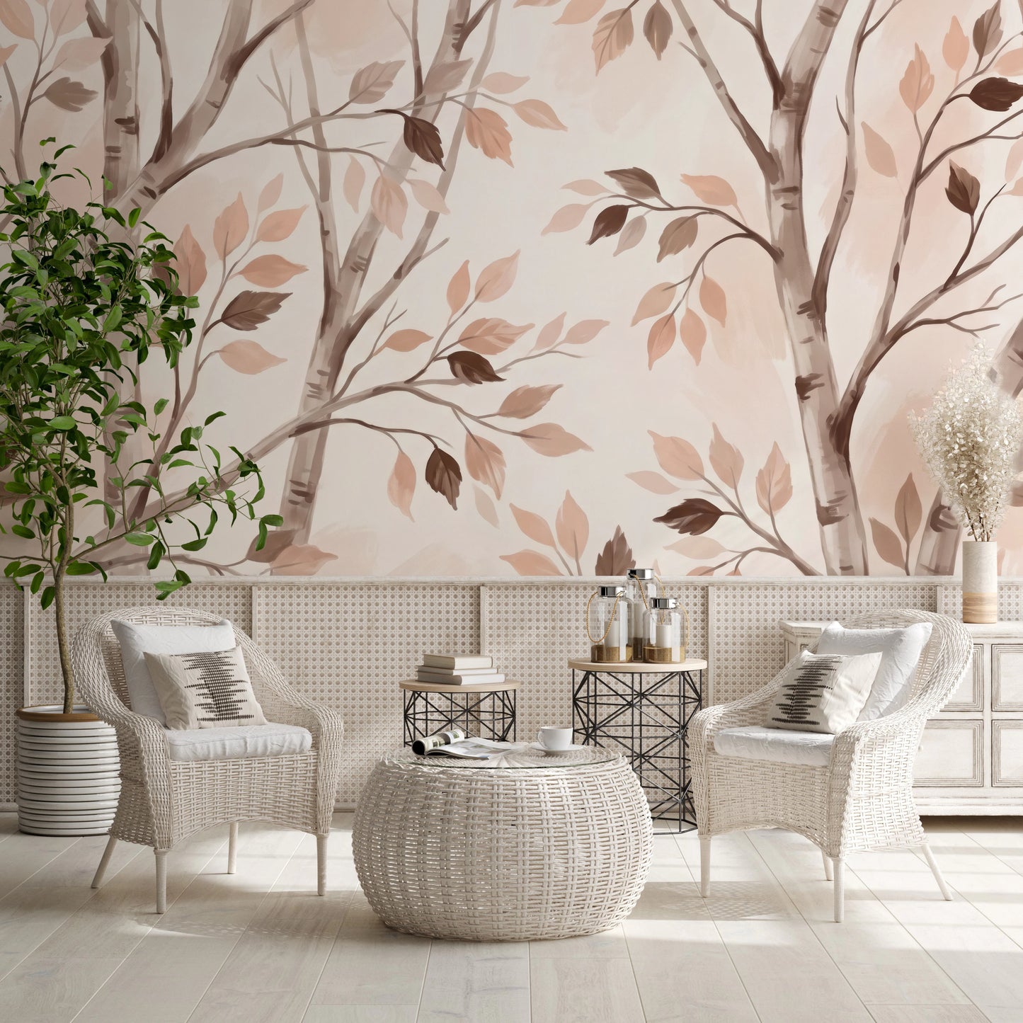 Soft Autumn Birch Forest Watercolor Mural Wall Mural
