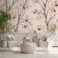 Soft Autumn Birch Forest Watercolor Mural Wall Mural