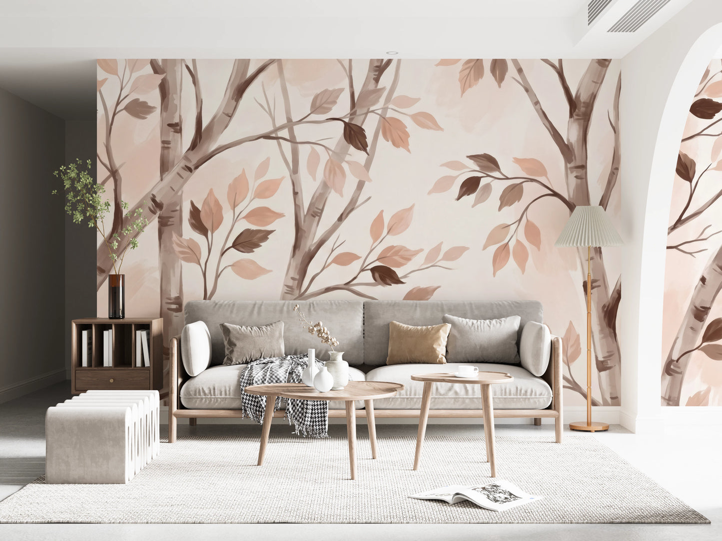 Soft Autumn Birch Forest Watercolor Mural Wall Mural