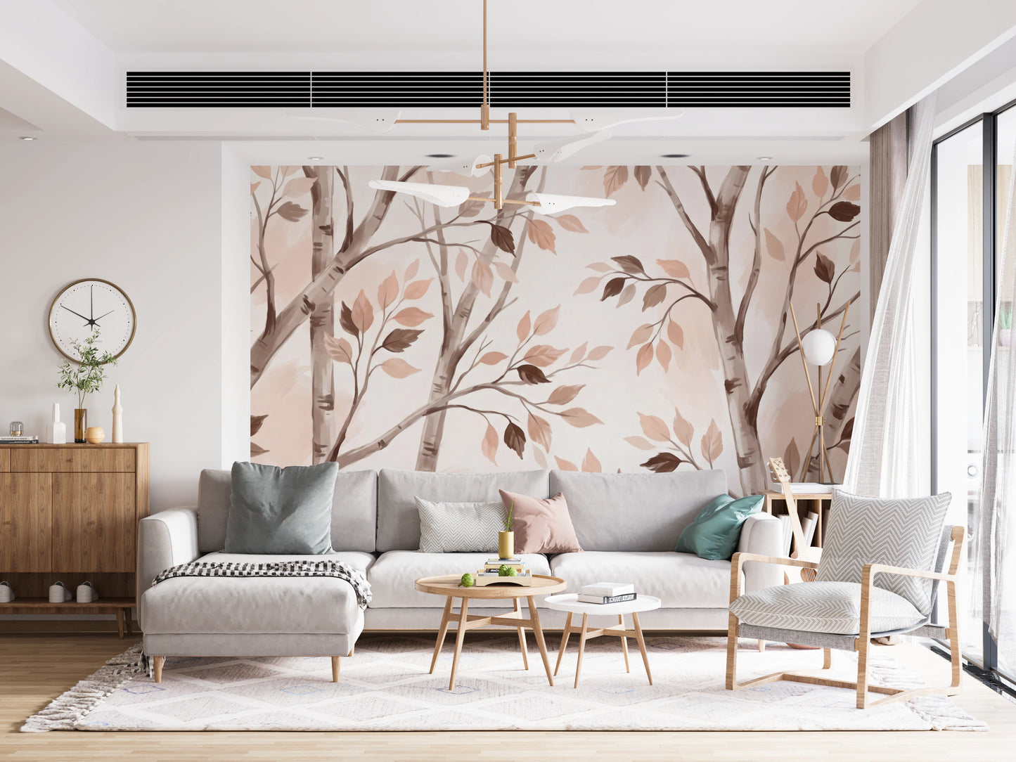 Soft Autumn Birch Forest Watercolor Mural Wall Mural