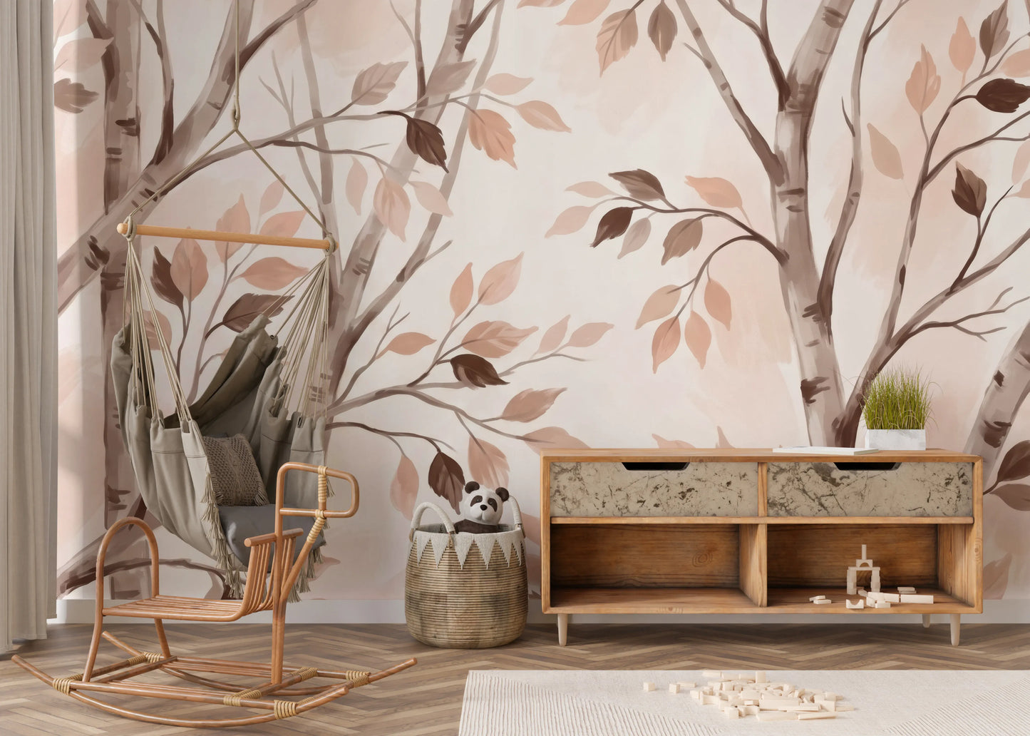 Soft Autumn Birch Forest Watercolor Mural Wall Mural