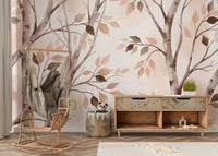 Soft Autumn Birch Forest Watercolor Mural Wall Mural