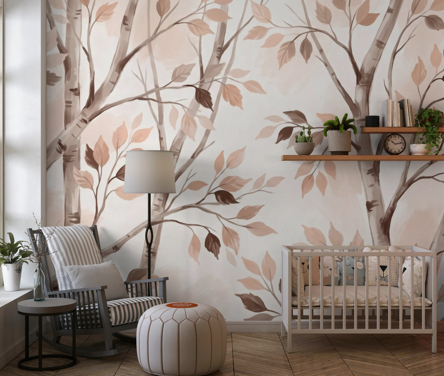 Soft Autumn Birch Forest Watercolor Mural Wall Mural